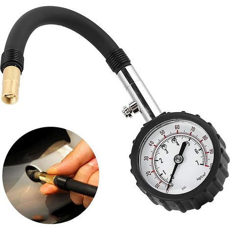 Manomètre de pression des pneus, manomètre de surveillance de la pression des pneus de voiture, manomètre avec tuyau d'air flexible pour voiture, vélo et moto, outil de mesure de la pression des pneus (1/5)