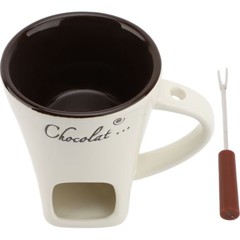 Decdeal Tasse à Fondue au chocolat, chauffe-beurre en céramique, fournitures avec fourchette pour la cuisine, blanc (1/5)