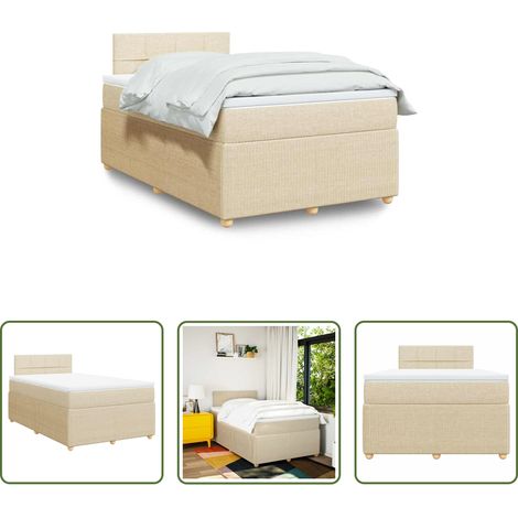 vidaXL Surmatelas - Sommier à lattes de lit avec matelas Crème 120x200 cm Tissu (1/5)