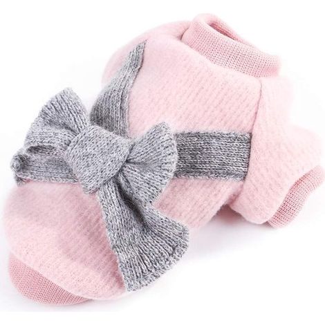 Niedlicher Welpen-Katzen-warmer Pullover Strickjacke mit Schleife Strickpullover Mantel Kleid Kleidung Pulloverhemd Winterflanell kleiner Hund rosa (1/4)