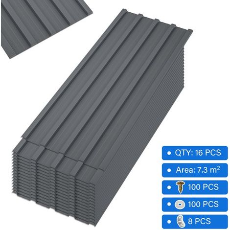 BIRCHTREE 16PCS Galvanized Metal Roof Sheets Panels Corrugated Roofing Garage Shed RSS01 Grey (1/5)