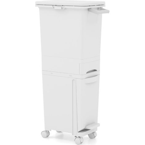 Pattumiera basculante 40 x 26 x 84 cm con 3 scomparti facile da spostare design moderno bianco PP 200018356
