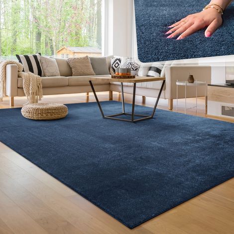 Paco Home Alfombra Moderna para Salón a Pelo Corto Lavable Suave Uni Efecto Piel Antideslizante 200 cm cuadrado, Azul-Marino (1/5)