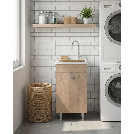Mobile lavatoio Rose - Con 1 anta e lavatoio - Contenitore salvaspazio per bagno e lavanderia - Virginia - 49 x 89 x 51 cm (1/4)