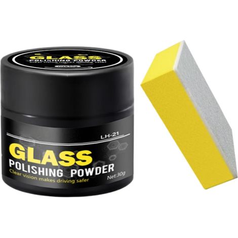 Kit de Polissage de Verre 30g,Enlever Rayure Profonde Verre et Film Gras,Kit polissage Voiture,Poudre de Polissage Pare-Brise Voiture,Effaceur de Rayures Vitres avec Éponge,Nettoyage en Profondeur (1/5)