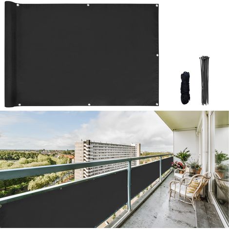 Brise-Vue pour Balcon, avec Oeillets et Serre-câbles, Coupe-Vent et résistant aux UV, Noir/Anthracite (1/5)