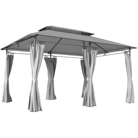Gartenpergola-Pavillon für den Außenbereich, 6 Säulen, Doppeldach, 12 Metall-Entwässerungsösen, 3 x 4 m, dunkelgrau