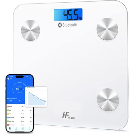 Balance Pèse-Personne Connectée 28×28 cm avec 19 Mesures Corporelles, Impédancemètre Bluetooth avec Application, IMC, Graisse Corporelle, Masse Musculaire et Masse Osseuse (1/5)