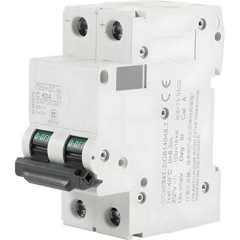 Air Circuit Breaker, 1pc 16A/32A/63A 250V DC 2P Low Voltage Circuit Breaker, Miniature Short Circuit Protection Switch (63A) (1/5)