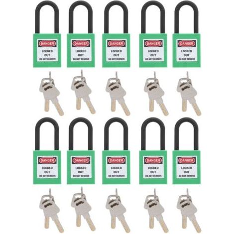 10Set 38mm/1.5in Sécurité Cadenas Ingénierie Isolation Antipoussière pour Usines Chantiers de Construction Hpitaux Produits Chimiques (Vert)