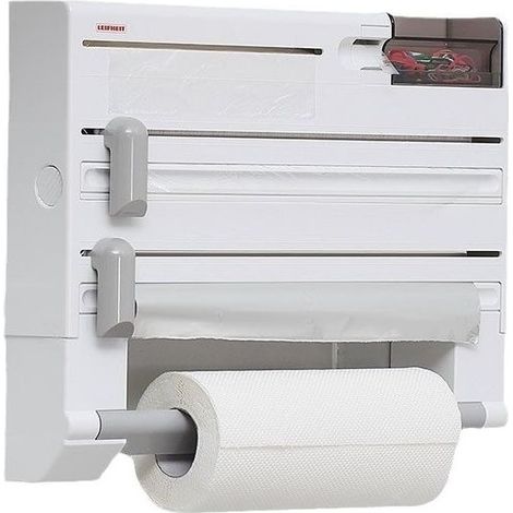 Planche avec coupe-papier toilette - Porte-rouleau de papier toilette - Étagère de cuisine - Étagère murale - Porte-rouleau de papier toilette blanc - Organisateur de film alimentaire - Support multif (1/5)