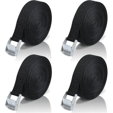 10M Sangle d'Arrimage, 4 Pièces Sangle à Cliquet avec Boucle de Serrage en Alliage de Zinc pour Fixation Moto/Voiture/Porte Vélo/Bagage/Déménagement Puissance de Traction (1/5)