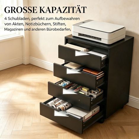 Meuble de rangement mobile à roulettes, classeur roulant 4 tiroirs, armoire de bureau en bois, conteneur coulissant pour travail et maison (unité seule) (1/5)