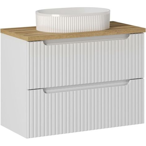 Waschtisch 80cm Riva mit 2 Schubladen, Weiß und Holzoptik