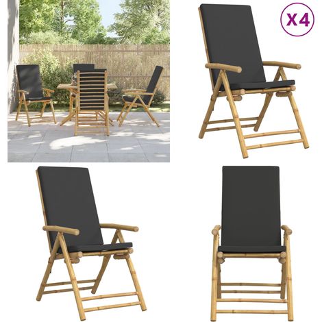 Chaises inclinables de jardin pliantes lot de 4 coussins bambou - Chaise Jardin - Chaise Inclinable - Mobilier Jardin - Bambou - Chaise Extérieure - Home & Living (1/5)