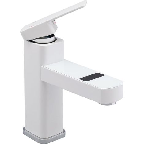 G1/2 Waschtischarmatur mit digitaler LED-Temperaturanzeige – Badarmatur – Weiß (1/4)
