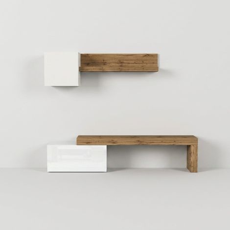 Meuble TV mural moderne pour salon avec éléments suspendus Zenko - Blanc (1/5)