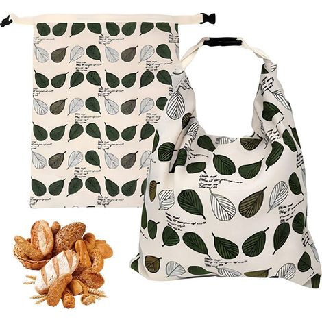 Lot de 2 sacs à pain en coton recyclé — 43 x 33 cm, double couture, fermeture hermétique — Idéal pour le pain maison, les baguettes et le pain au levain naturel (1/5)