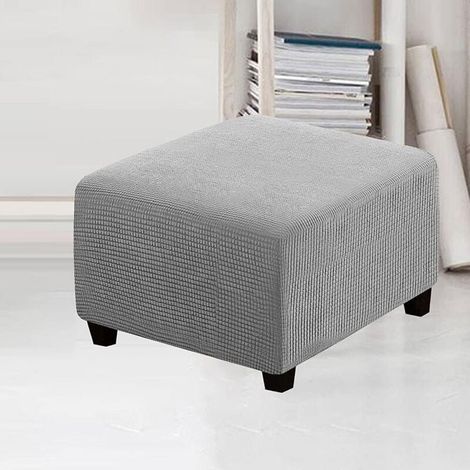 Housse Pour Pouf - Extensible En Polyester Et Élasthanne - Pour Pouf Carré Ou Rectangulaire - Taille Unique 68-82 X 42-46 Cm - Gris Clair (1/5)