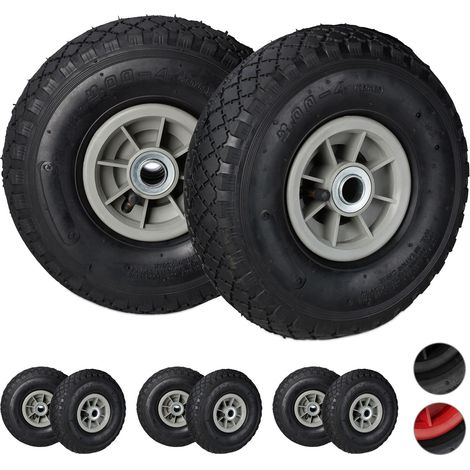 Roue de diable, lot de 8, roues de brouette, roue de rechange axe,3.00-4 , caoutchouc 260x85 mm 80 kg, noir - gris