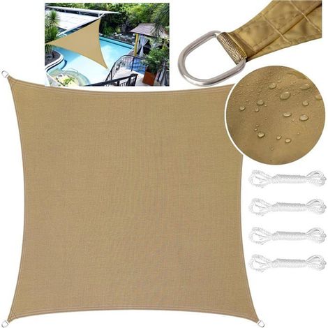 Rechteckiges und dreieckiges Polyester-PES-Schutznetz, wasserdicht und UV-beständig (2x2m, Sandfarbe).