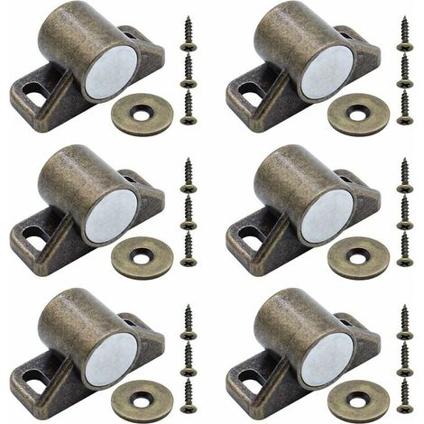 6 Pièces Aimant pour Porte de Placard - Loquets Magnétiques de Porte - avec 6 Rondelles et 18 Vis - Fermeture de Porte Aimantée pour Cuisine Meuble Penderie Ferme (Bronze),Seuçais (1/5)