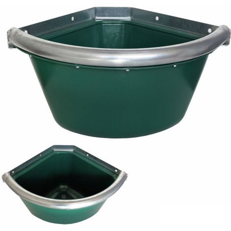 Mangiatoia per cavalli angolare con rinforzo metallico e tappo di scarico capienza 22 litri: Taglia unica, Verde 07