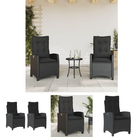 The Living Store Gartensessel mit Kissen 2 Stk. Verstellbar Schwarz Poly Rattan - Gartenstühle (1/5)