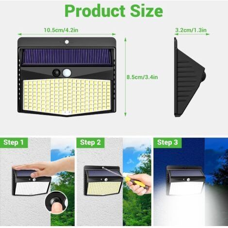 Lampe solaire extérieure à 138 LED – Détecteur de mouvement – Étanchéité IP65 – 3 modes d'éclairage – Installation murale facile (1/4)