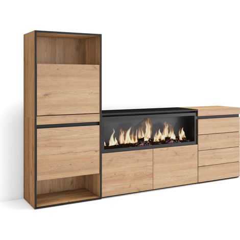 Skraut Home - Schuhregal, Schuhschrank, Schuhaufbewahrung, 224x145x35 cm, Für Schlafzimmer, Zimmer, Elektrokamin XXL, Kommode mit Schubladen, Moderner Stil, Eiche (1/5)
