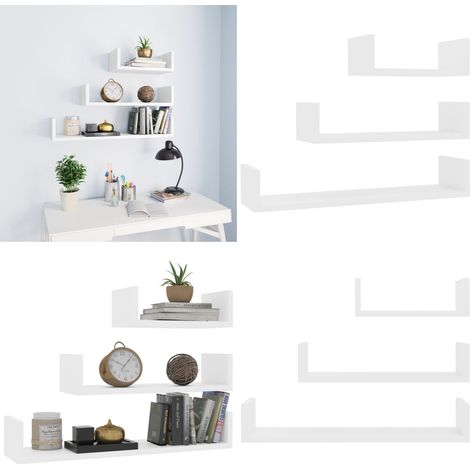 Étagères murales 3 pcs Blanc Bois d'ingénierie - Etagere Murale - Etageres Blanches - Rangement Mural - Decoration Murale - Meuble Design - Home & Living (1/5)