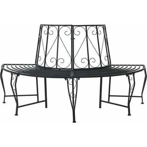 Banc en forme d'arbre, 4 places, 160 x 80 x 89 cm, acier noir. (1/5)