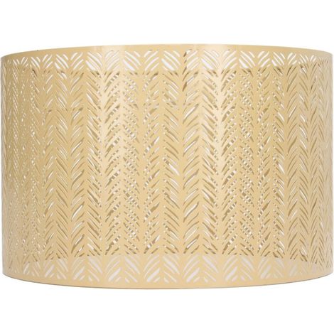 Abat-jour tambour en fer 25 cm – Design ajouré en forme de feuille – Compatible E27/E14 – Pour lampe plafond et table – Couleur or (1/5)