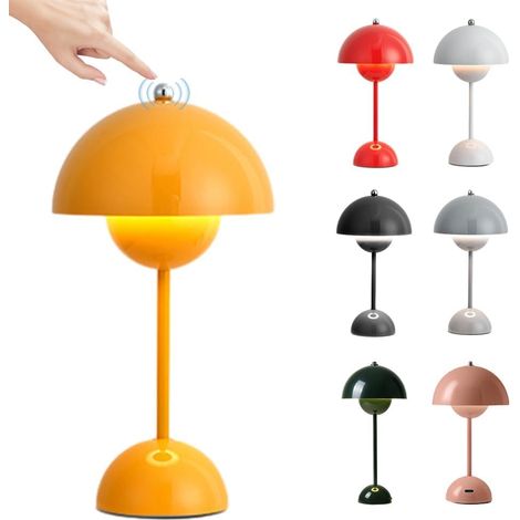 Lampe de Table LED Pot de Fleurs, Lampe de Chevet Rechargeable Sans Fil, Lampe Champignon Tactile Dimmable 3 Modes, Lampe Bureau Décorative Rétro