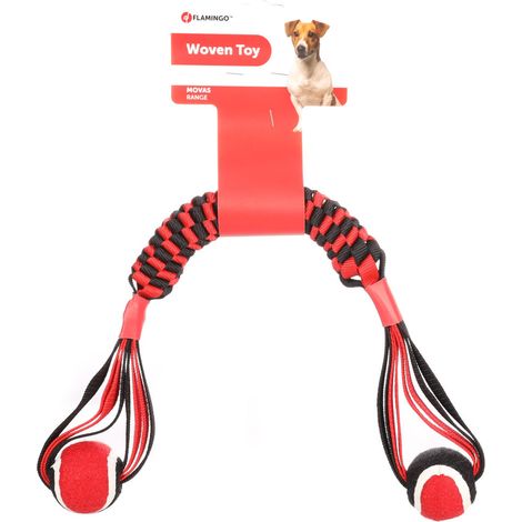Bâton tissé Movas avec balle de tennis 55 cm jouet pour chien - Flamingo