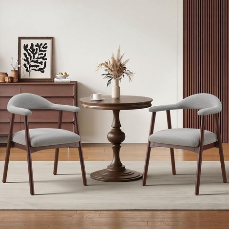 Lot de 2 chaises de Salle à Manger avec accoudoirs, Chaise rembourrée en Tissu Dossier incurvé et Pieds en Bois, Style Moderne des années 50 pour Cuisine et Salle à Manger, Gris Clair (1/5)
