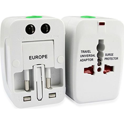 Universeller Reiseadapter 1500 W, 2 USB-Anschlüsse, kindersicher, multifunktionaler internationaler Steckeradapter, Wandladegerät 100–250 V (1/5)