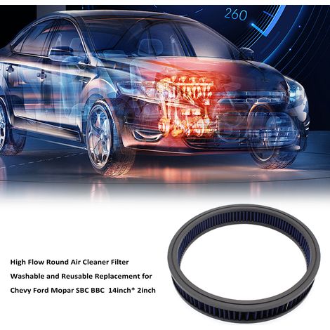 Ortviai Filtro Aria Tondo Lavabile 35,6x5,1 cm – Griglia Metallo Blu Resistente – Design Sportivo per Tuning Auto Chevy Ford Mopar (1/5)