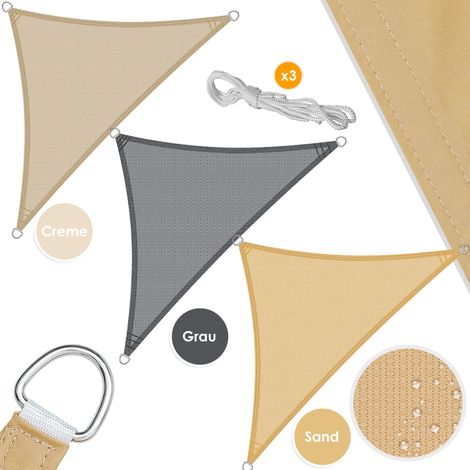 KESSER® Sonnensegel Sonnenschutz Windschutz HDPE Gewebe wasser-/windabweisend 5-Fach quer vernäht robust & stabil Creme-Dreieck / 4x4x4m