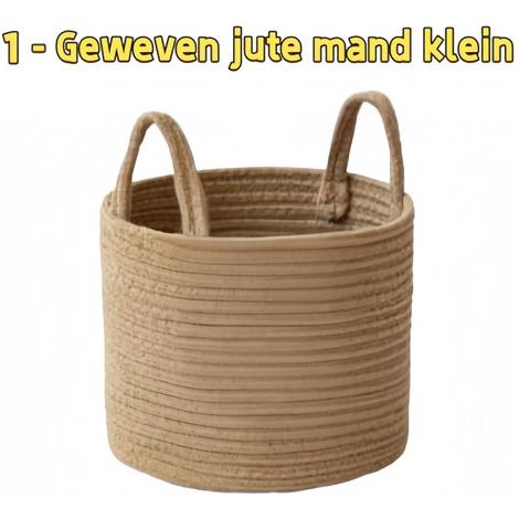 1 - Panier tressé - Idéal pour le rangement dans le salon, la salle de bain, la salle d'eau, la buanderie - Petit modèle en jute (1/5)