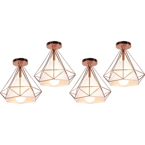 Lámparas de Techo Vintage, Industrial Metal Iluminación de Techo E27 en Estilo Jaula Para Sala de Estar, Cocina, Dormitorio, Pasillo, Patio, Ø 25cm, Oro Rosa, 4 Luz (1/5)