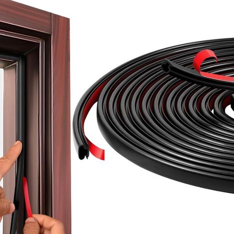 Junta de puerta，Perfil de puerta de entrada，amortiguador de puerta tipo D，bloqueador de frío，perfil de goma (6 m，negro) (1/2)