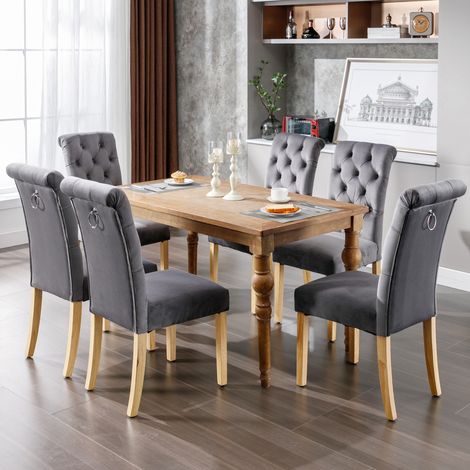 Silla de comedor moderna de terciopelo gris con patas de roble y montaje rapido,45×63×100cm (1/5)