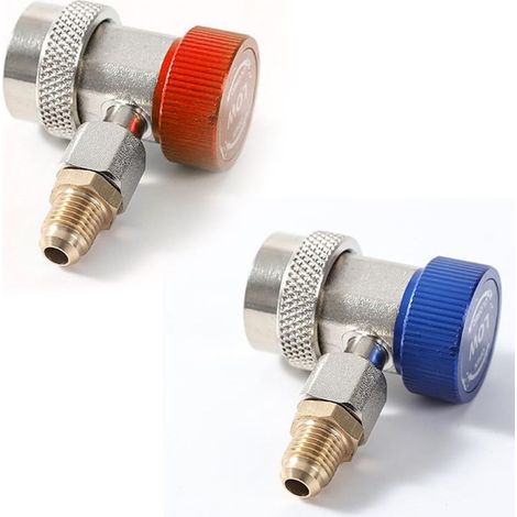 2 Pièces AC R134A Raccords Rapides, Adaptateur Réfrigérant Automobile, Haute Et Basse Pression Kit De Conversion De Climatisation De Voiture, Pour La Climatisation Distributeur de Réfrigérant (1/4)