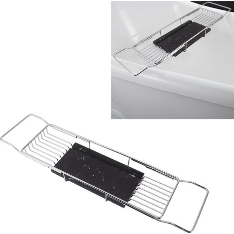 Tavolino da bagno in metallo effetto marmo, allungabile, antiscivolo, salvaspazio, multifunzionale. (1/4)
