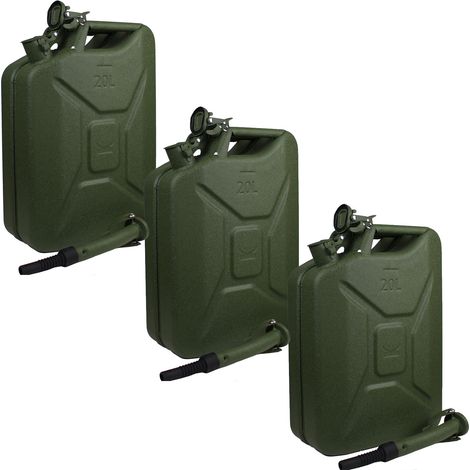 3x Metallkanister Hammerschlag olivgrün 20 Liter inkl. Ausgießer + Halter Benzin Diesel (1/5)