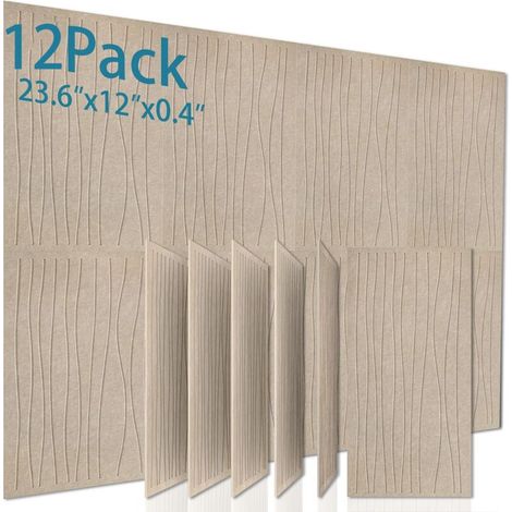 Lot de 12 panneaux acoustiques autocollants, panneaux isolants en polyester, panneaux muraux insonorisants haute densité, 60 x 30 x 1 cm, abricot (1/5)