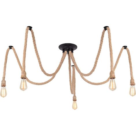 Suspension Luminaire Induistrielle Lampe Vintage Réglable Lampe Lustre,Suspensions en corde de chanvre créatif pour salon,salle de restaurant,bar,café (5 têtes)