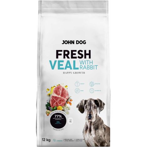 Cibo secco per cani John Dog FRESH JUNIOR al vitello con coniglio, 12 kg (1/2)