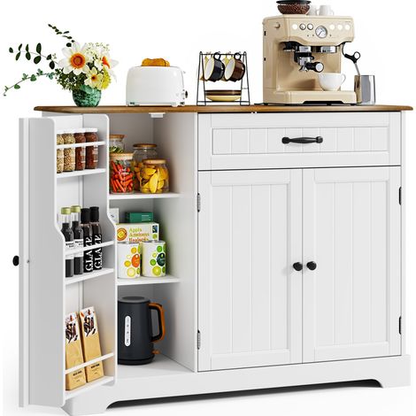 Buffet de Cuisine Bealife Meuble Rangement 1 Tiroir 3 Ports 5 Étagères pour Cuisine Salon Marron 105×40×85cm (1/5)